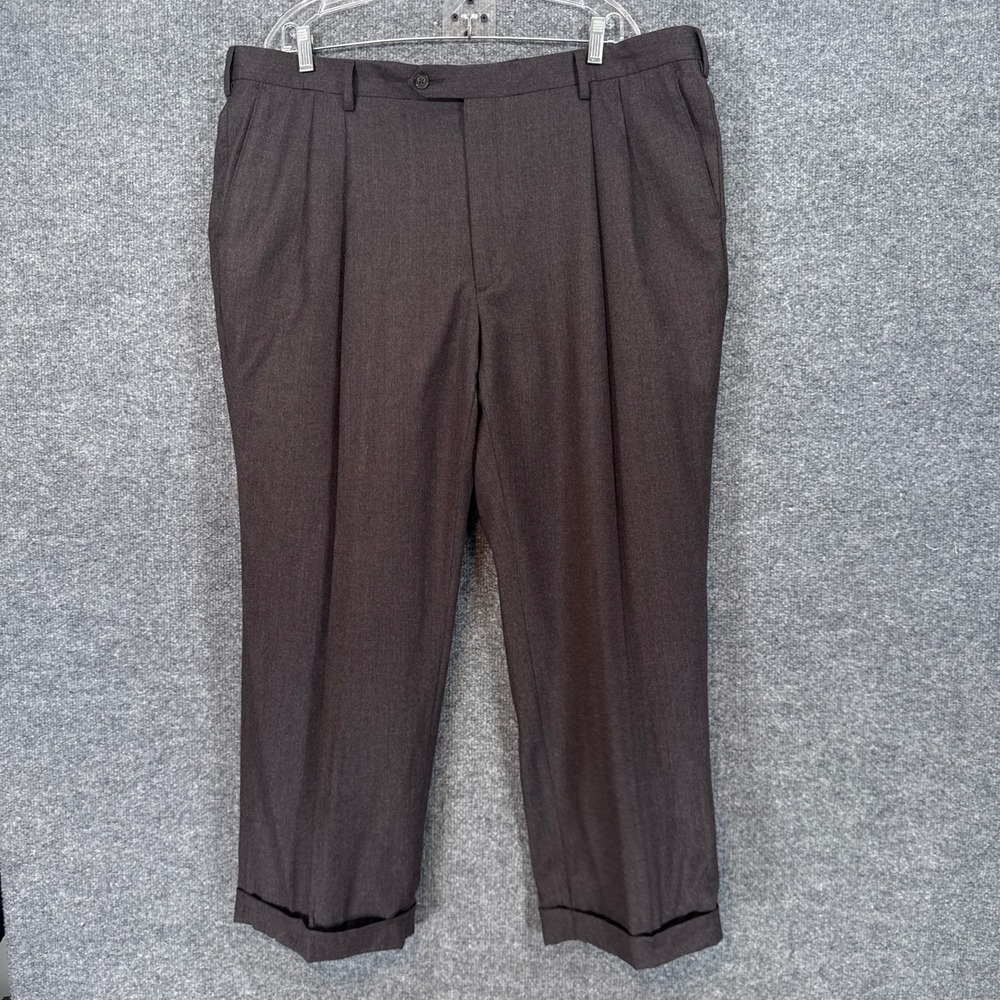 Berle Pants Mens 42x27 Brown Pleated Cuffed Classic Trousers Business Casual
